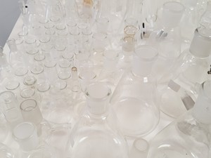 Thumbnail image of Large Lot of Mixed Laboratory Glassware Flasks, Tubes, Distillation, Evaporators