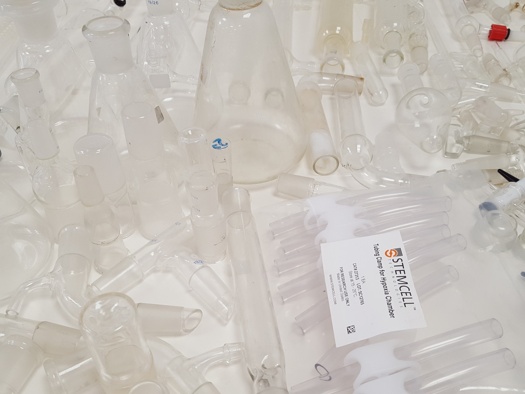 Image of Large Lot of Mixed Laboratory Glassware Flasks, Tubes, Distillation, Evaporators