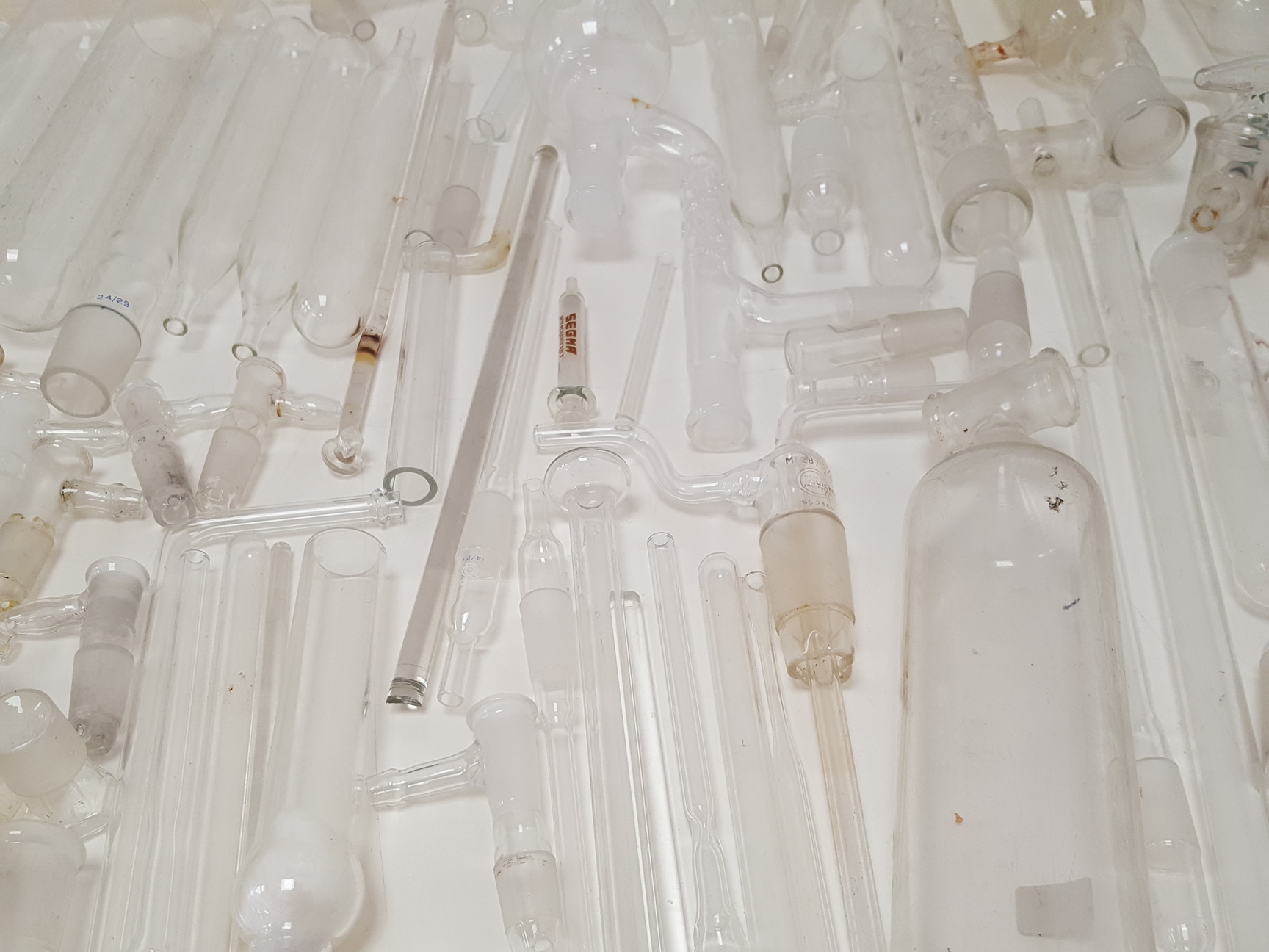 Image of Large Lot of Mixed Laboratory Glassware Flasks, Tubes, Distillation, Evaporators