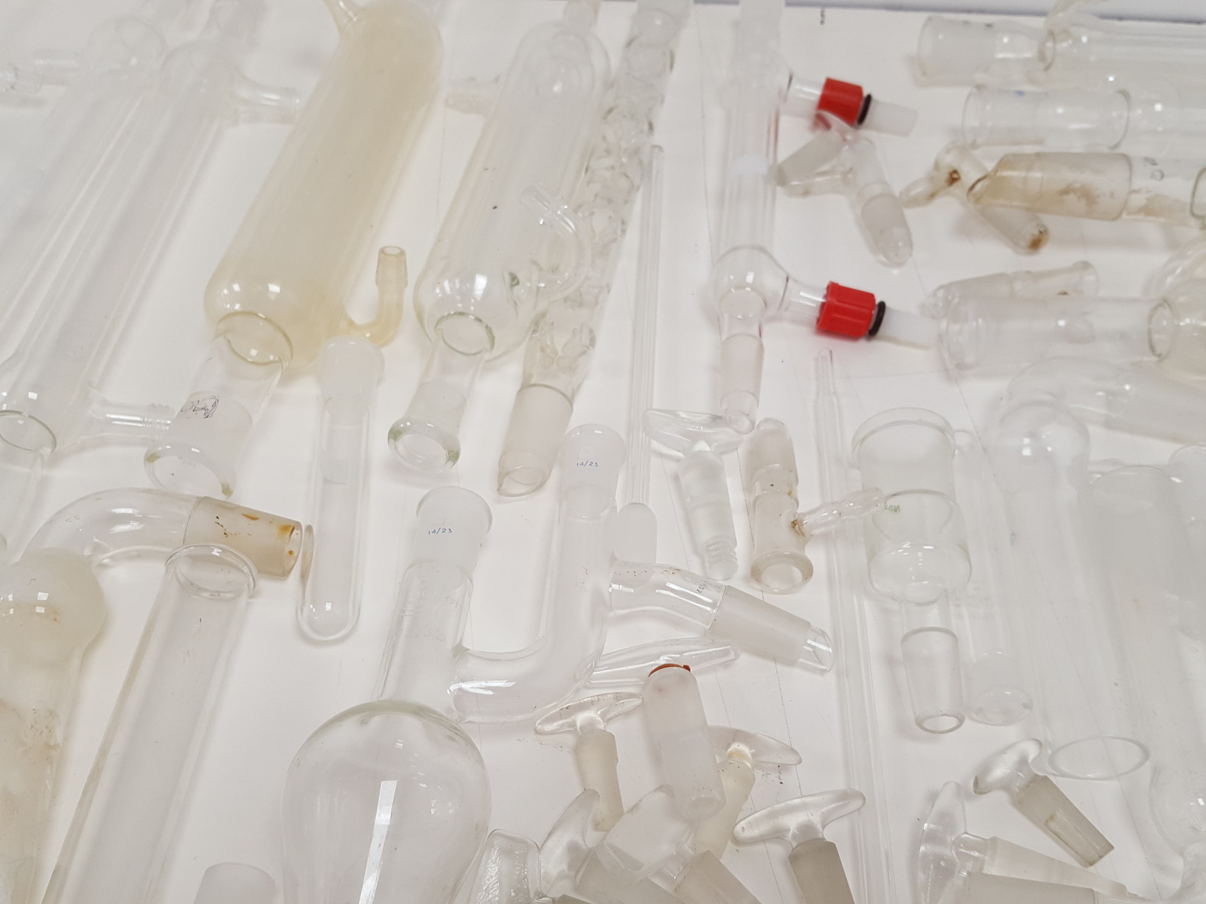 Image of Large Lot of Mixed Laboratory Glassware Flasks, Tubes, Distillation, Evaporators