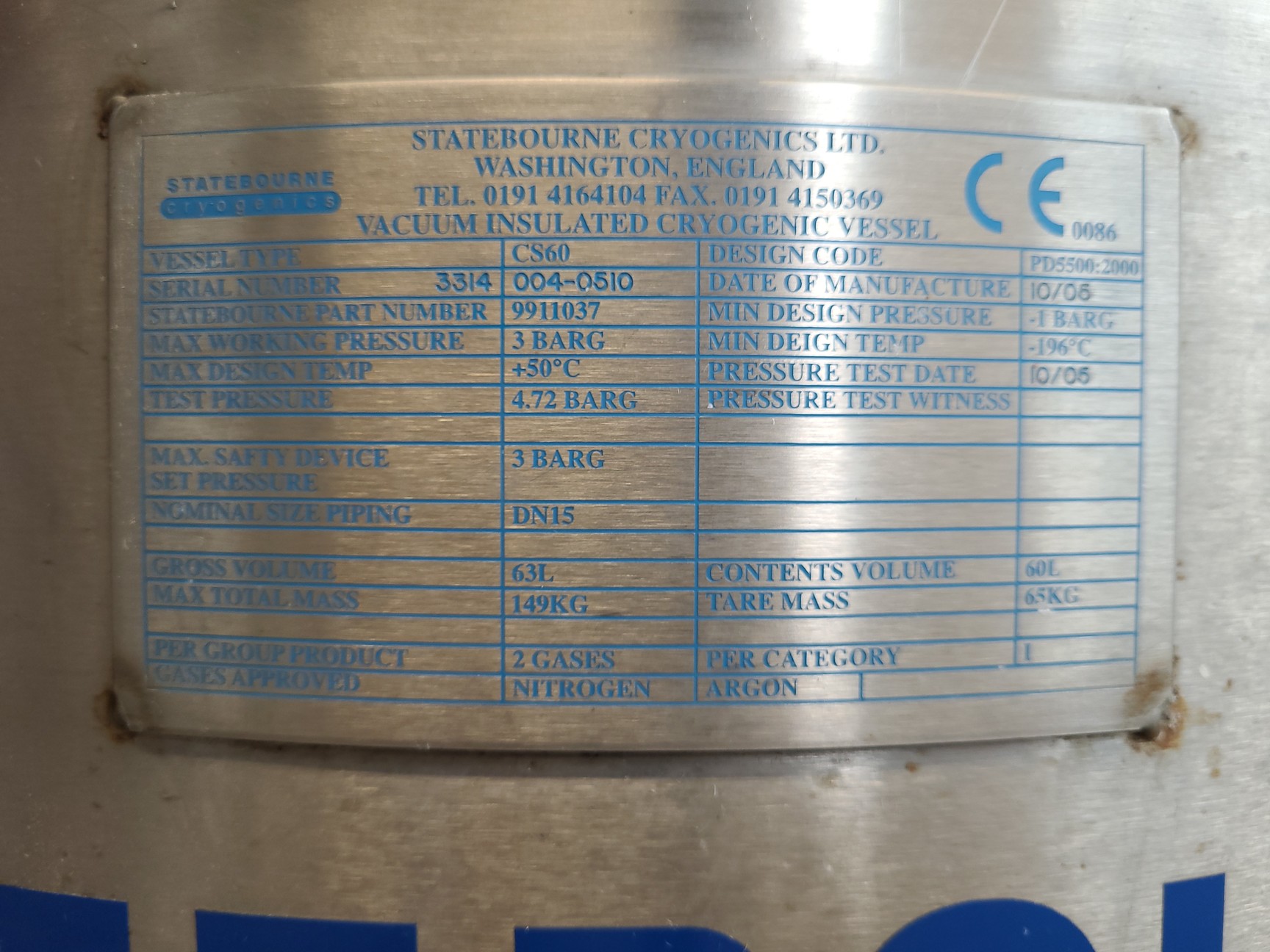 Image of Statebourne Cryogenics Cryostor 60 Liquid Nitrogen Storage Tank (60l) Lab