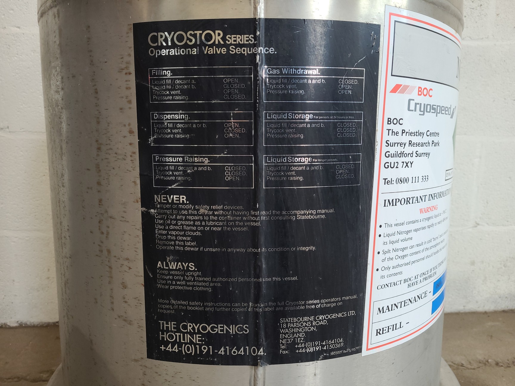 Image of Statebourne Cryogenics Cryostor 60 Liquid Nitrogen Storage Tank (60l) Lab