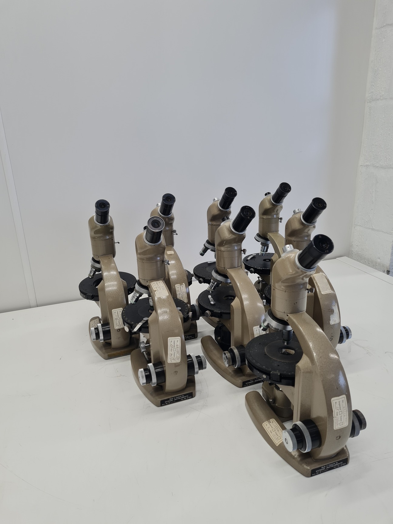 Image of 8 x Vickers Instruments Monocular Microscopes with 3 x Objectives Each Lab
