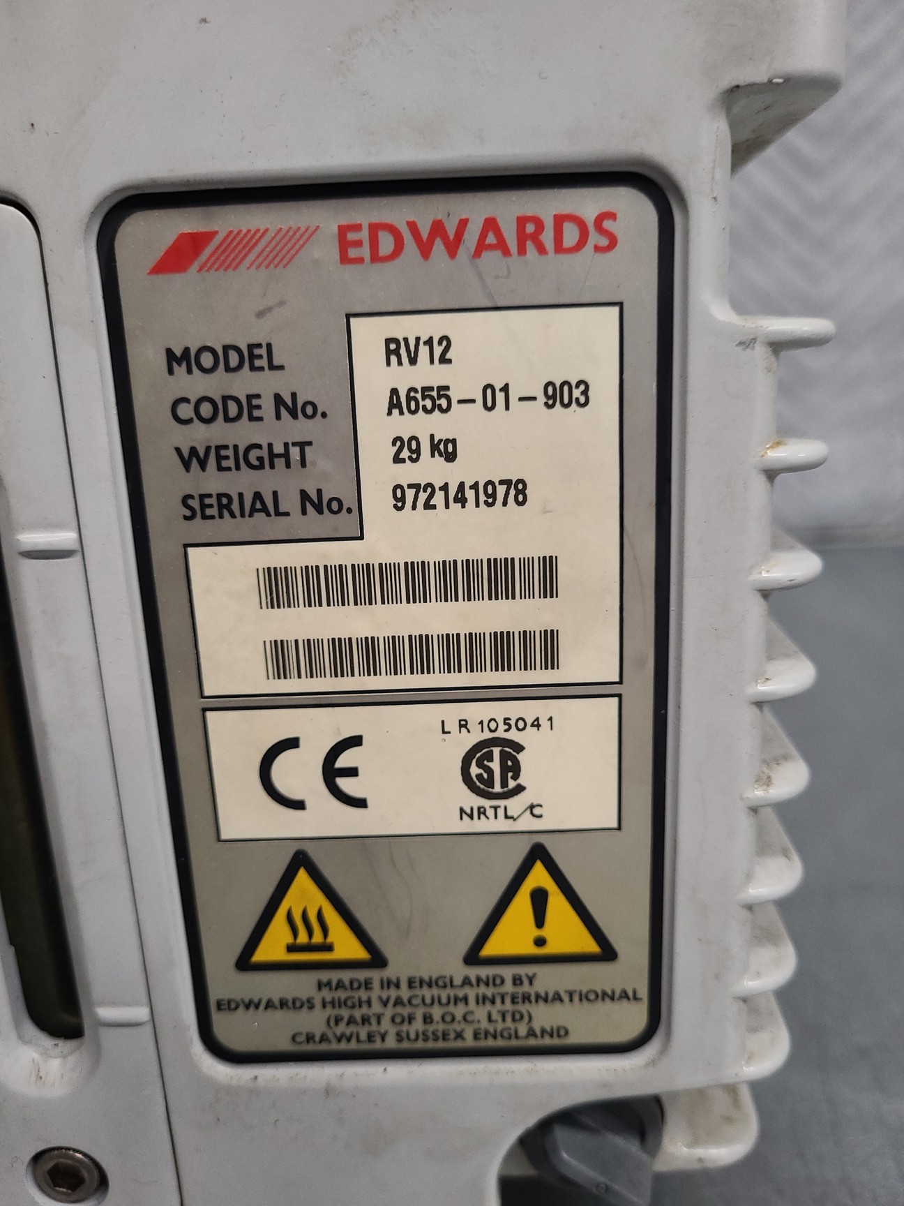Image of Edwards 12 RV12 Rotary Vane Vacuum Pump Lab