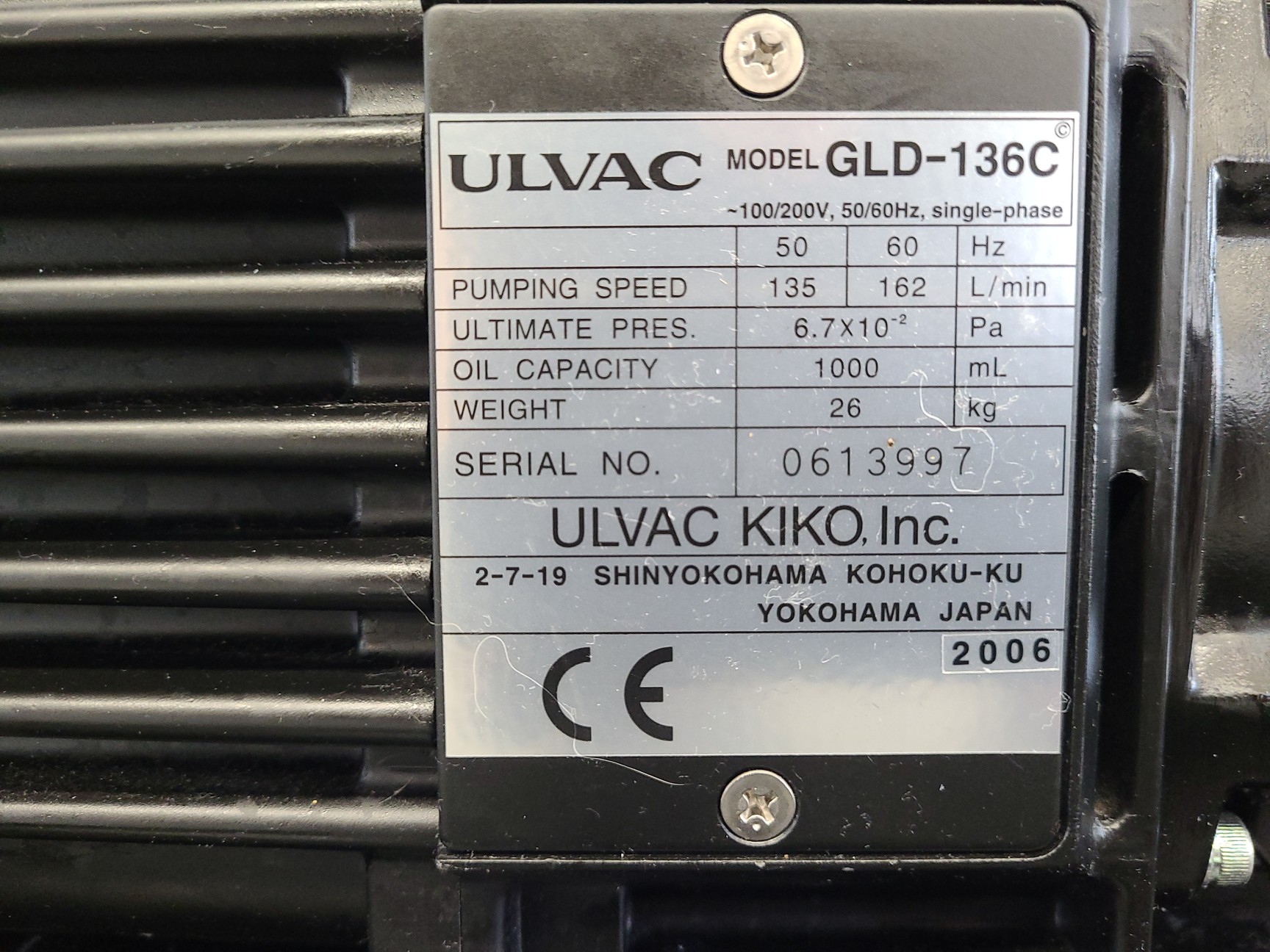 Image of Ulvac Kiko Inc. GLD 136 Rotary Vacuum Pump Lab