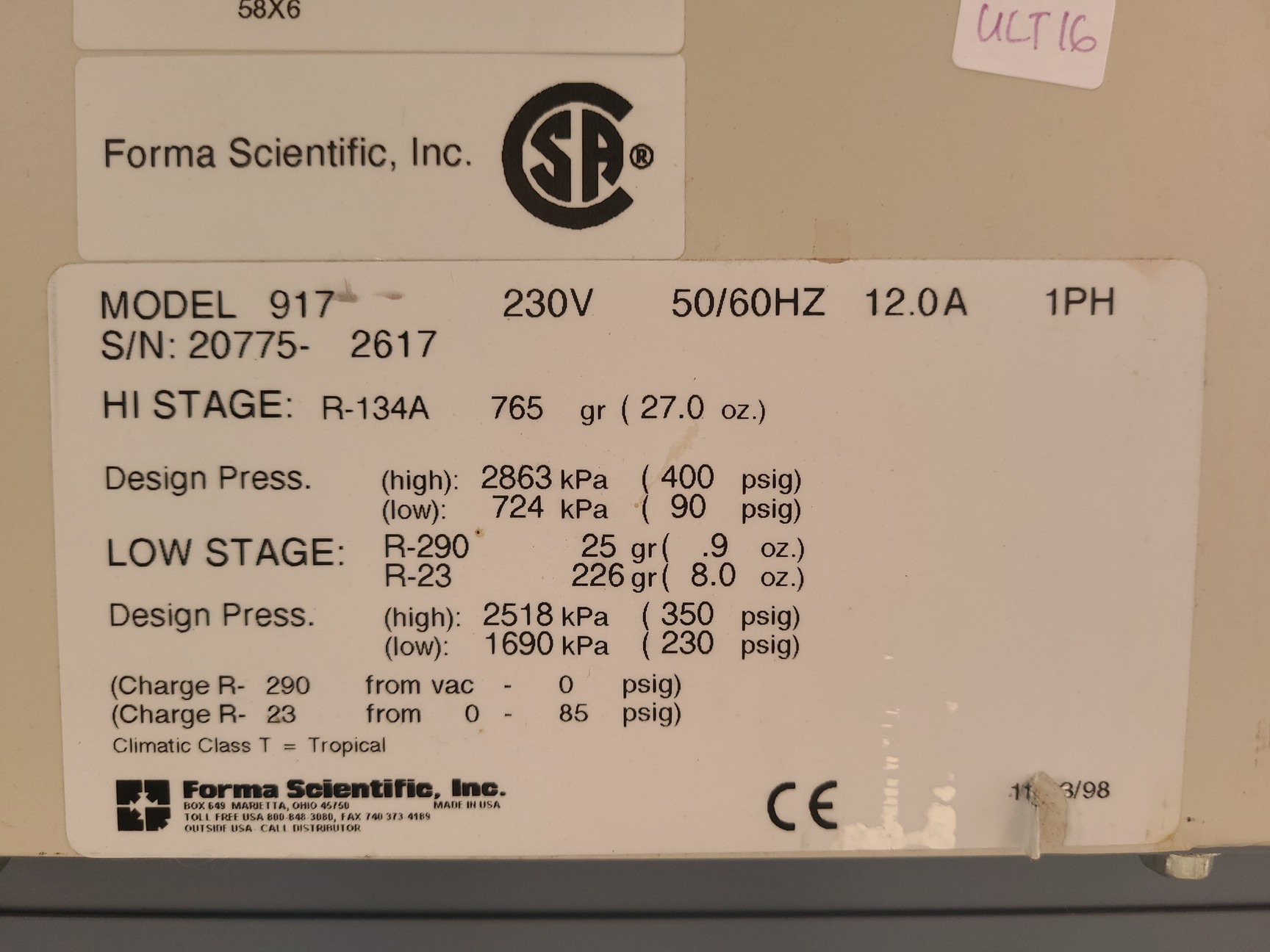 Image of Forma Scientific -86C Ultra Low Temperature Laboratory Freezer Lab