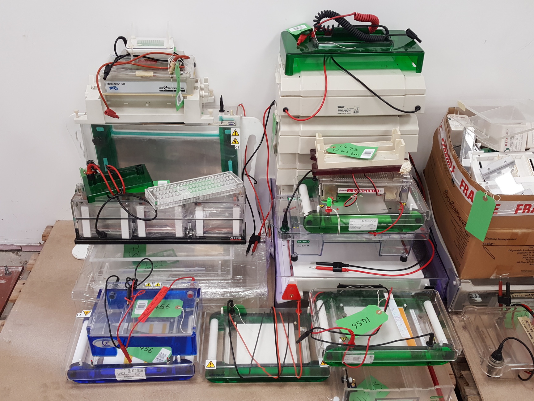 Image of Large Lot of Electrophoresis Tanks, Lids & Combs - Bio-Rad, Fisher Lab Job Lot