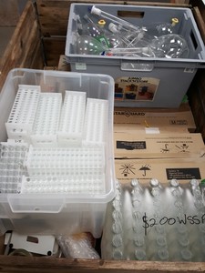 Thumbnail image of Large Lot of Mixed Laboratory Glassware - Tubes, Bottles, Flasks & Accessories