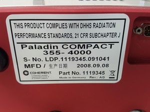 Thumbnail image of Coherent Paladin COMPACT  355-4000 Laboratory Laser with Power Supply Lab