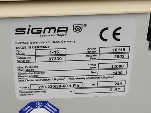 Thumbnail image of Sigma Benchtop Laboratory Centrifuge  Model - 1-15 with Rotor 12124 Lab