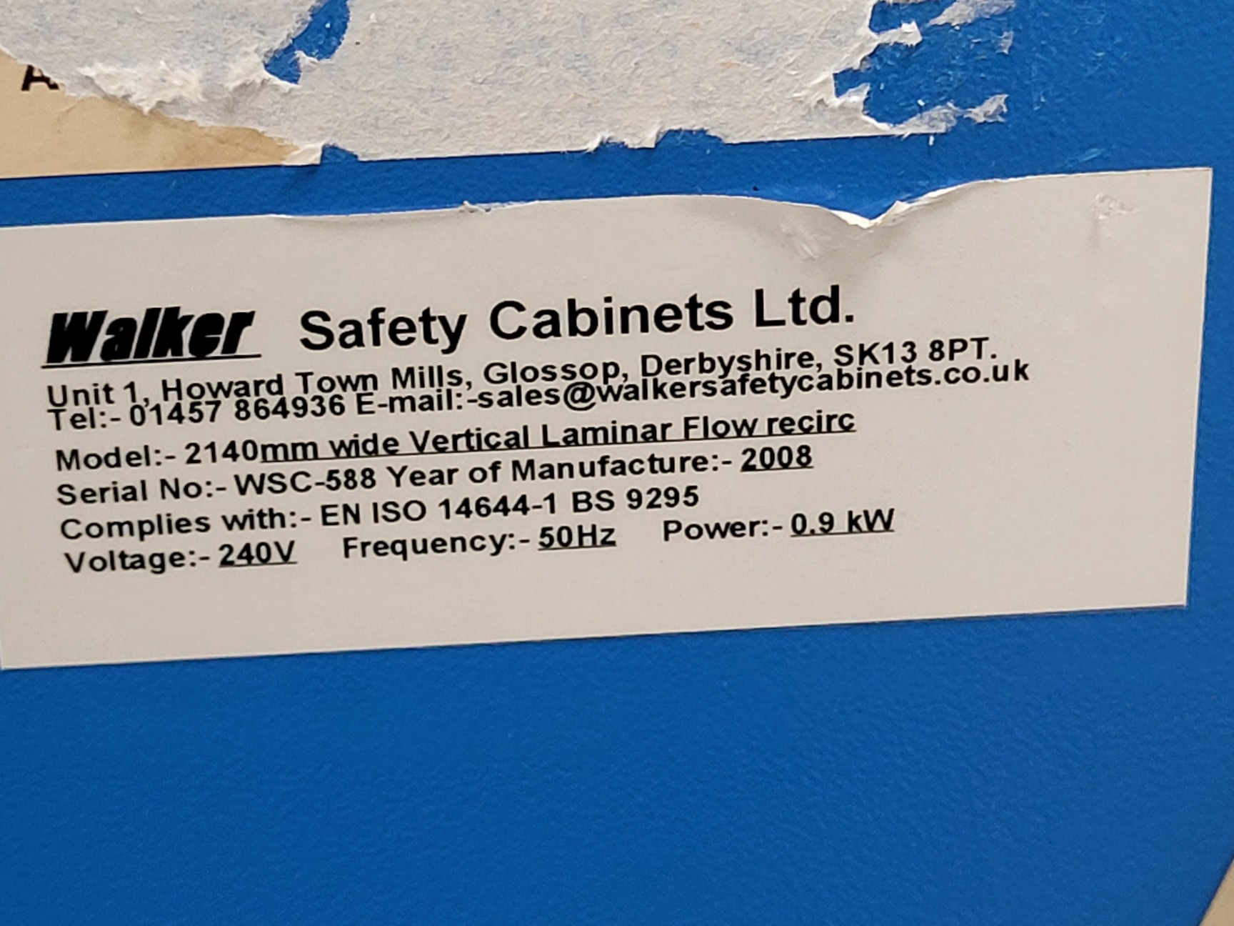 Image of Walker 2140mm Wide Vertical Laminar Flow Cabinet (2008 YOM) Lab Recirculating