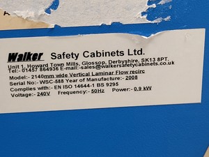 Thumbnail image of Walker 2140mm Wide Vertical Laminar Flow Cabinet (2008 YOM) Lab Recirculating
