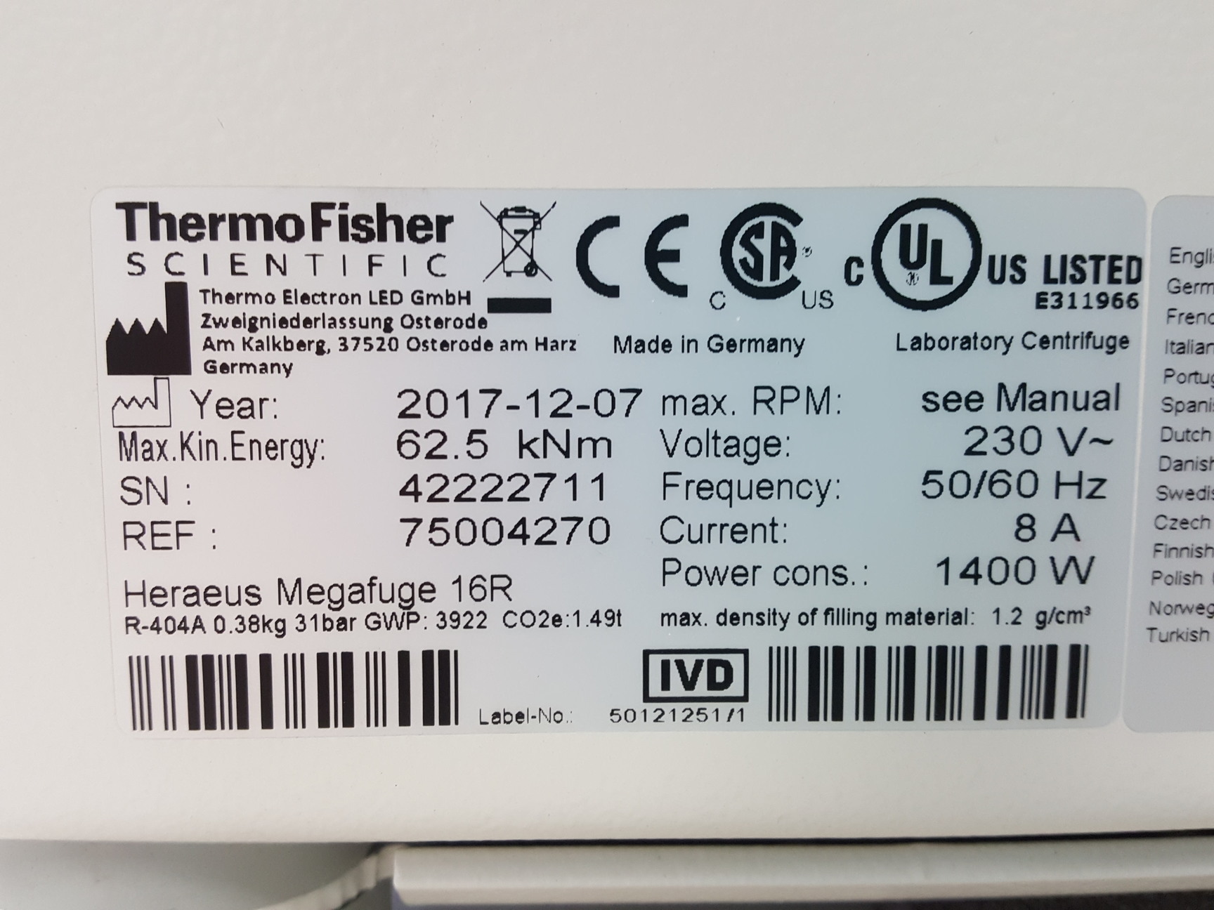 Image of Thermo Scientific Heraeus Megafuge 16R Centrifuge & TX-400 5000rpm Rotor Lab