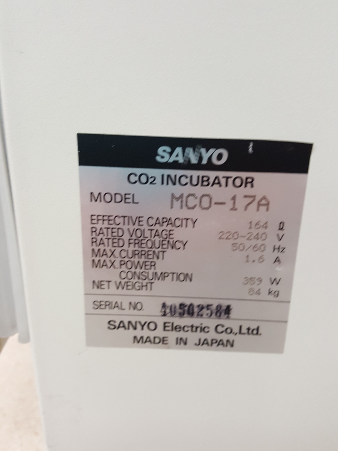 Image of Sanyo CO2 Laboratory Incubator  Model - MCO-17A Lab