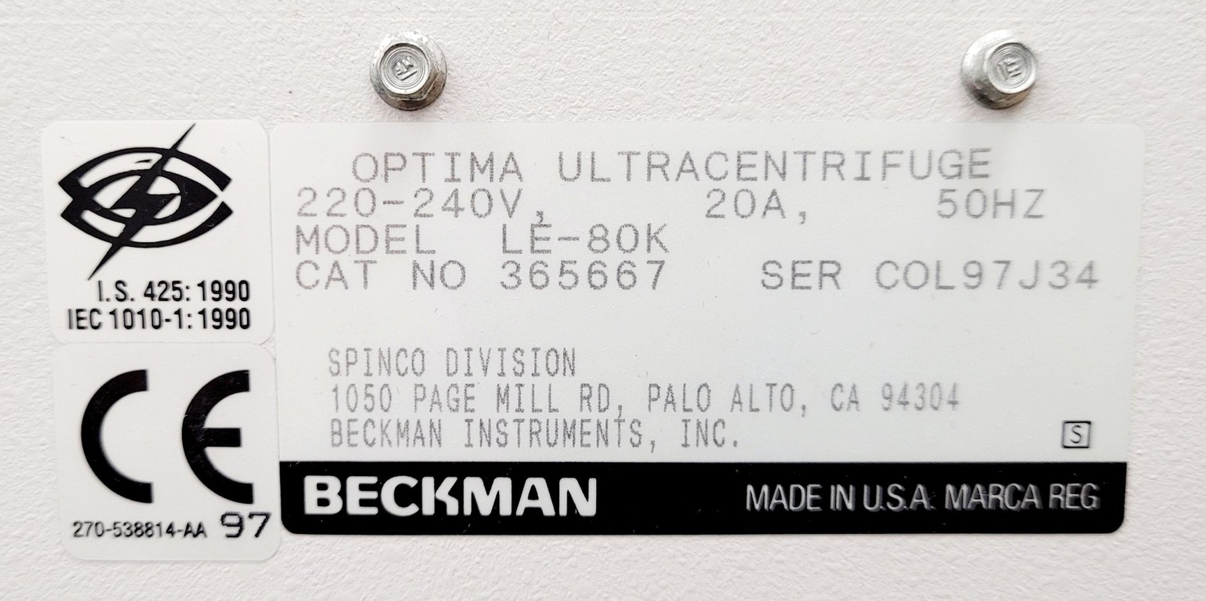 Image of Beckman Optima LE-80K Ultracentrifuge Lab