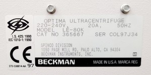 Thumbnail image of Beckman Optima LE-80K Ultracentrifuge Lab