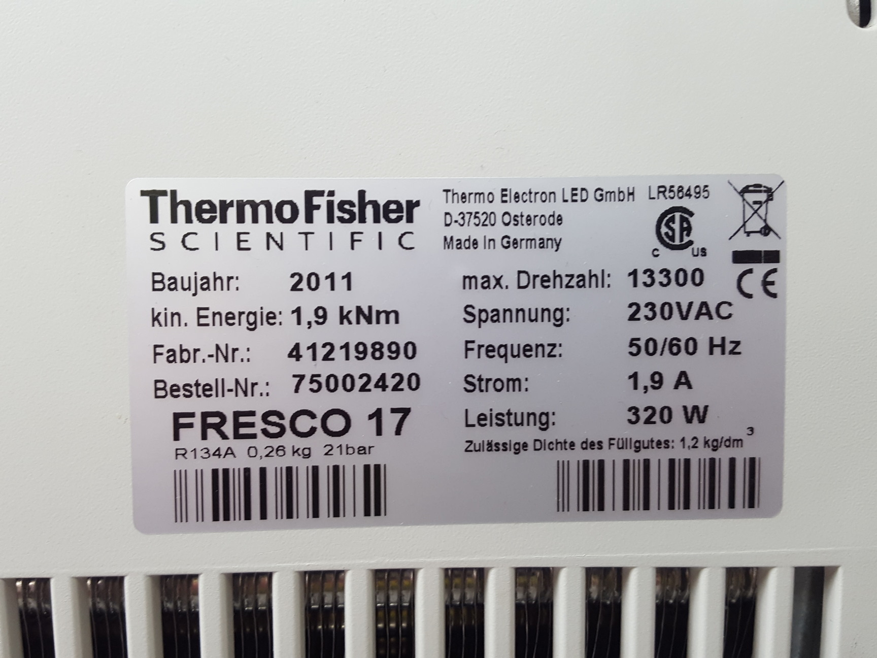 Image of Thermo Scientific Heraeus Fresco 17 Benchtop Refrigerated Centrifuge Lab