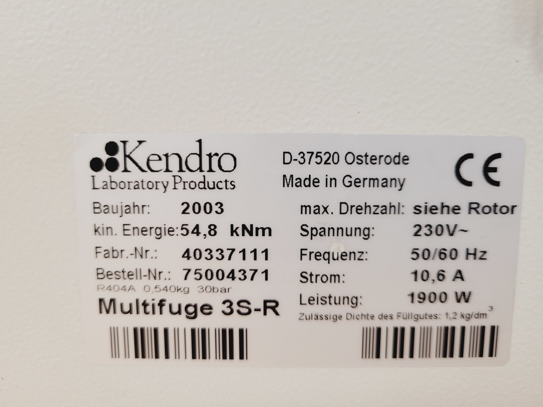 Image of Heraeus Multifuge 3S-R Centrifuge