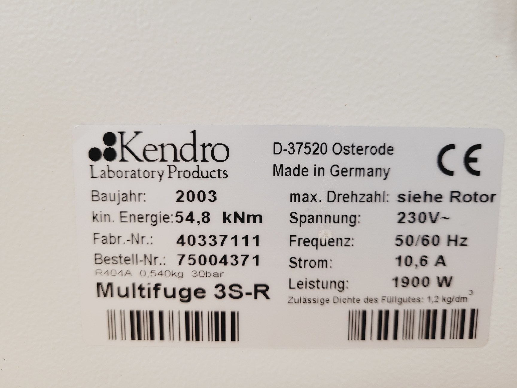 Image of Heraeus Multifuge 3S-R Centrifuge