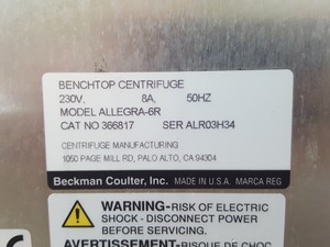 Thumbnail image of Beckman Coulter Allegra 6R Refrigerated Centrifuge w/ 3900rpm Rotor Lab