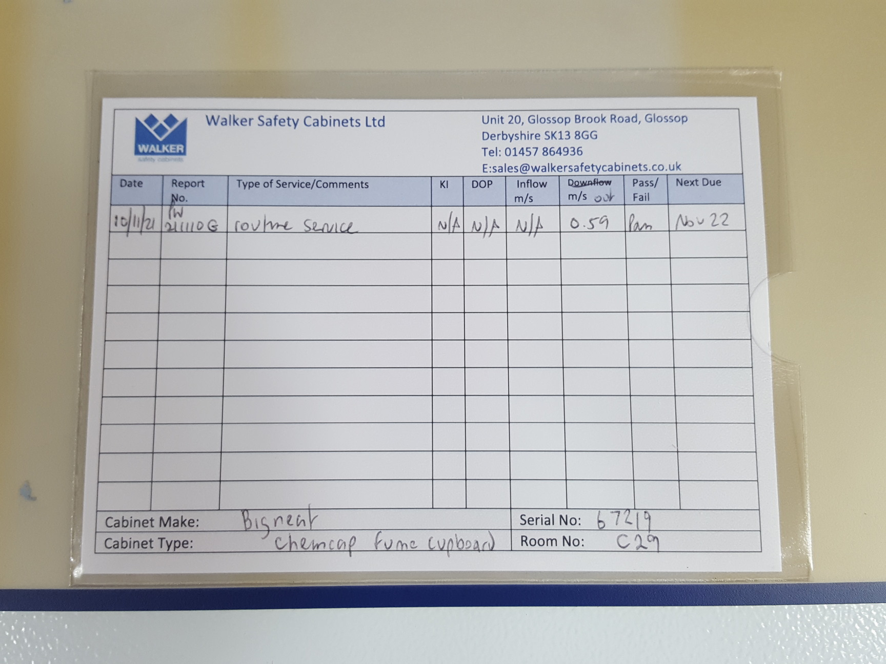 Image of Bigneat Containment Technology Model BC1004/1 Chemcap Safety Cabinet  Lab