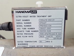 Thumbnail image of Hanovia Ultra Violet Water Treatment Unit Model PMD150C1/3A Lab