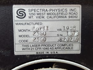 Thumbnail image of Spectra Physics  2020 2020-45 Laser w/ 2560 Power Supply & 2270 Control Box Lab