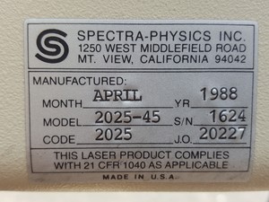 Thumbnail image of Spectra Physics  2020 2020-45 Laser w/ 2560 Power Supply & 2270 Control Box Lab