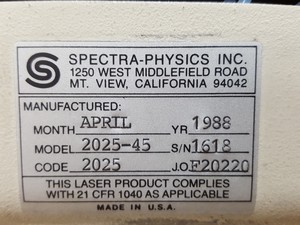 Thumbnail image of Spectra Physics  2020 2025-45 Laser w/ 2560 Power Supply & 2270 Control Box Lab