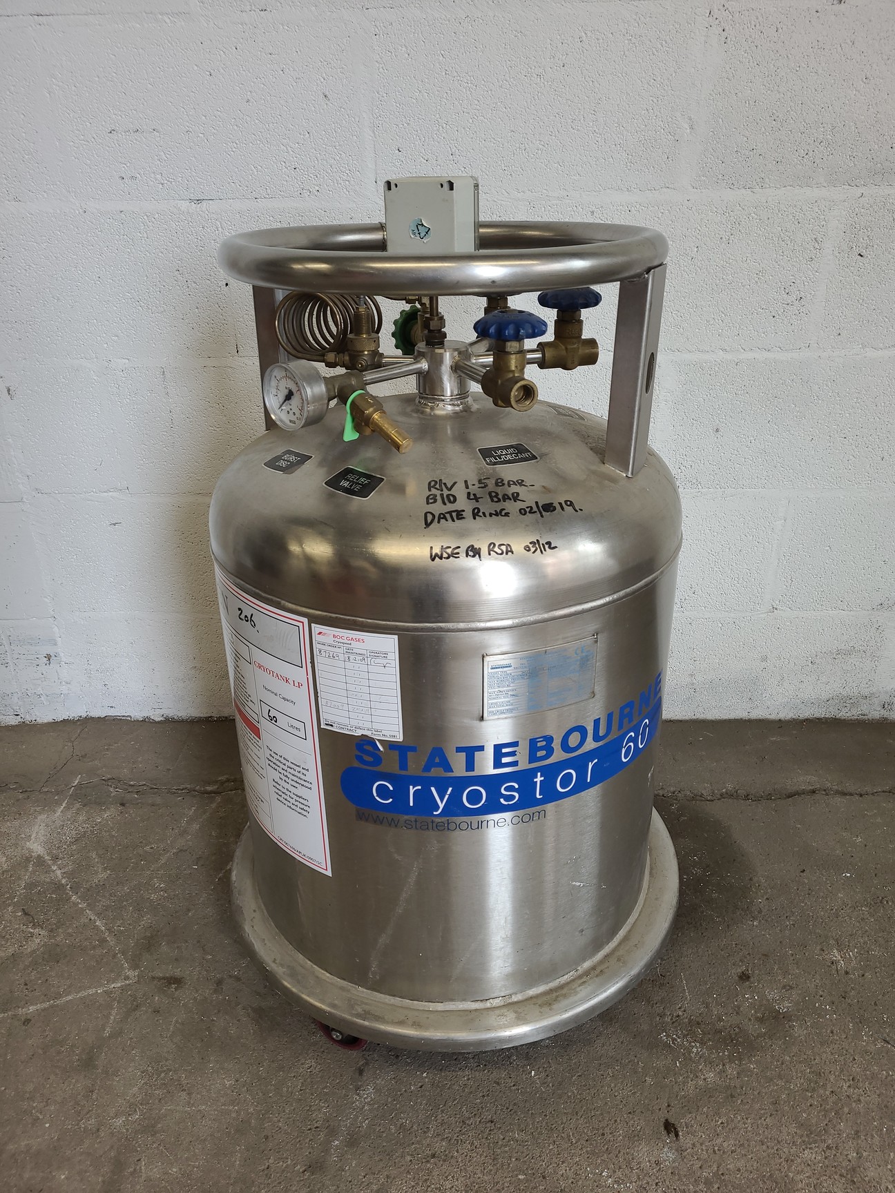 Image of Statebourne Cryostor 60 Nitrogen Storage Cylinder Dewar Tank (60L) Lab