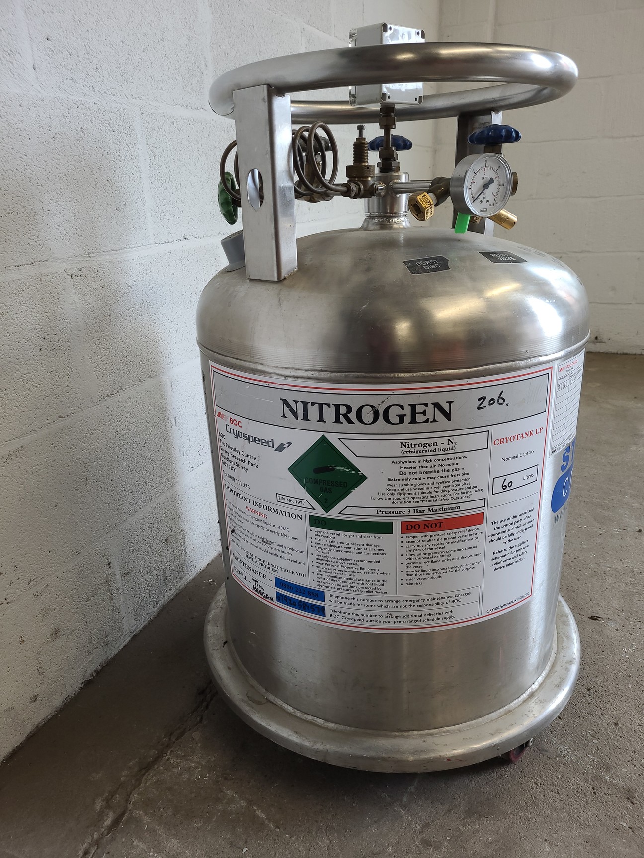 Image of Statebourne Cryostor 60 Nitrogen Storage Cylinder Dewar Tank (60L) Lab