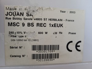 Thumbnail image of Jouan MSC 9 Class II A2 BioSafety Cabinet Lab