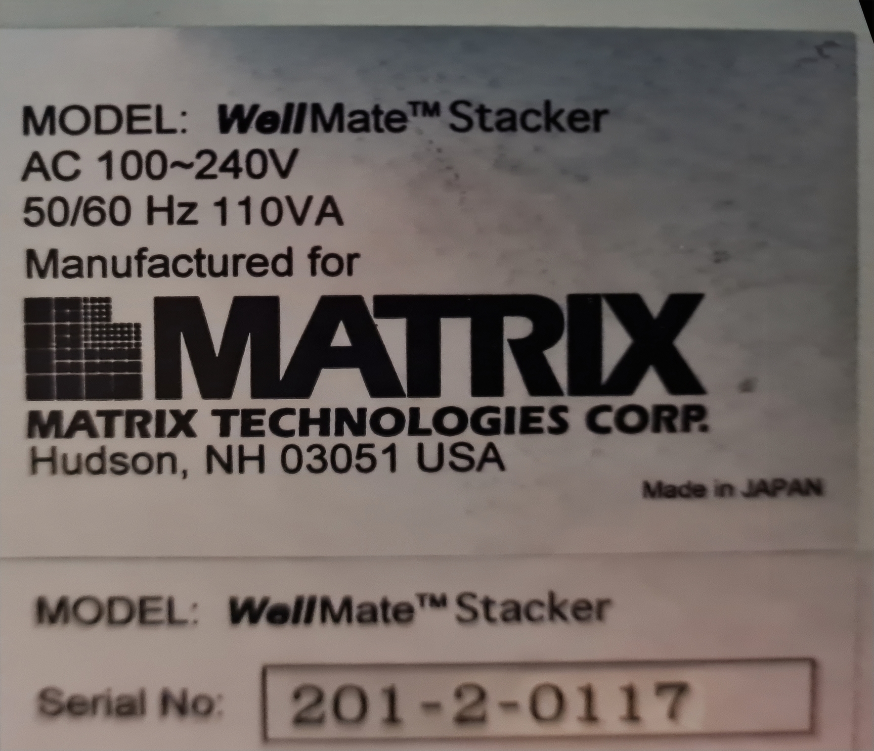 Image of Matrix Technologies Corp Wellmate Microplate Dispenser/Stacker Lab