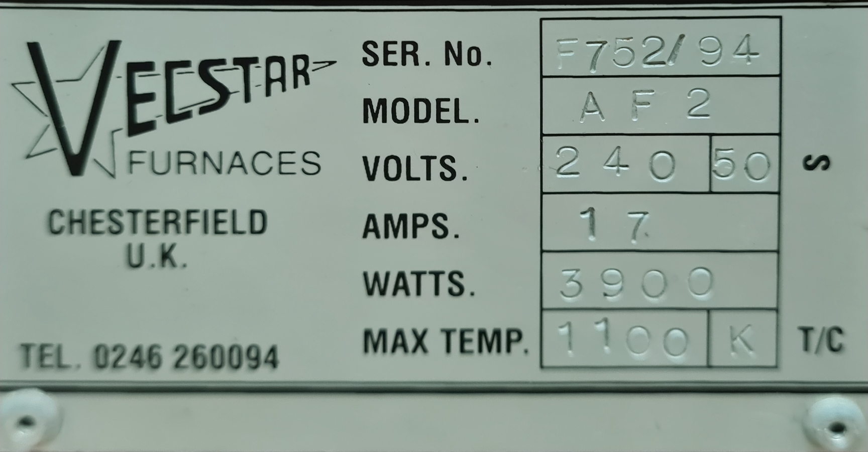 Image of Vecstar Model AF2 Laboratory Tube Furnace Lab