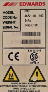 Thumbnail image of Edwards RV3 Rotary Vane Vacuum Pump Code No. A652-01-903 Lab