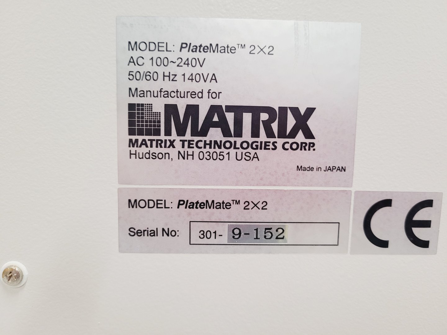 Matrix Technologies PlateMate 2x2 Automated Pipetting Workstation