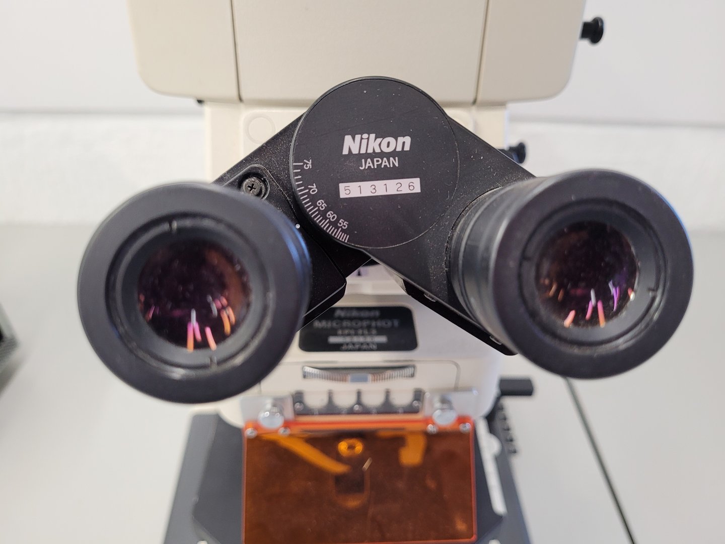 Image of Nikon Microphot-FXA Fluorescence Microscope with HP-10101AF PSU & 4 x Objectives