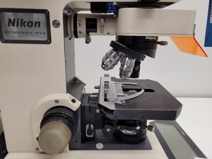 Thumbnail image of Nikon Microphot-FXA Fluorescence Microscope with HP-10101AF PSU & 4 x Objectives