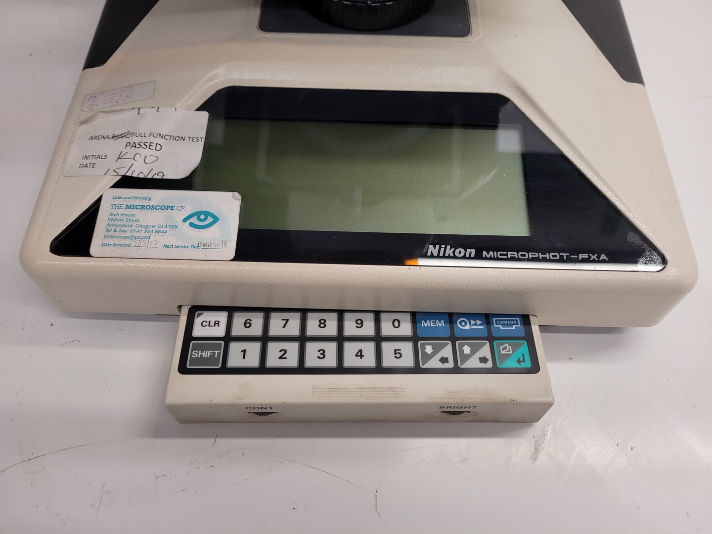 Image of Nikon Microphot-FXA Fluorescence Microscope with HP-10101AF PSU & 4 x Objectives