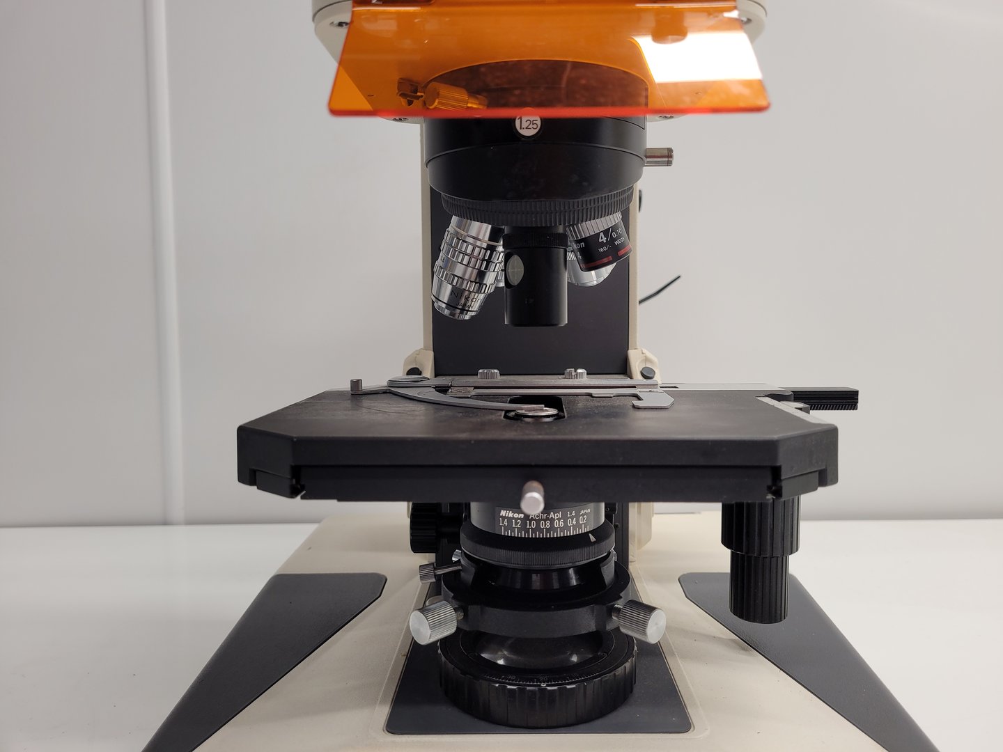 Image of Nikon Microphot-FXA Fluorescence Microscope with HP-10101AF PSU & 4 x Objectives