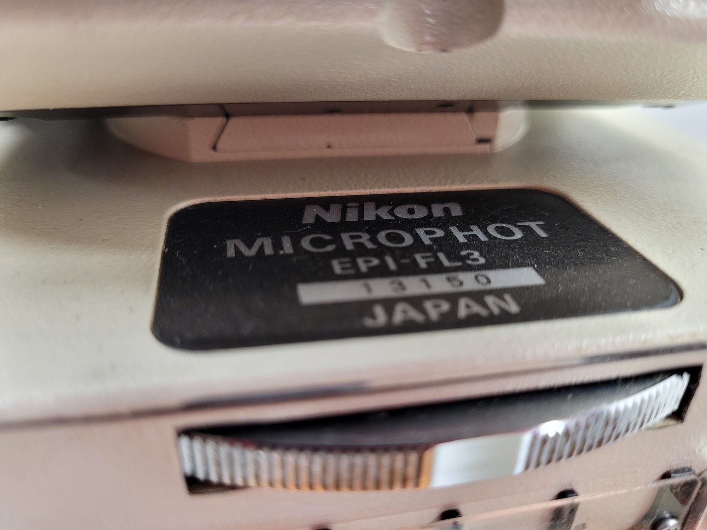 Image of Nikon Microphot-FXA Fluorescence Microscope with HP-10101AF PSU & 4 x Objectives