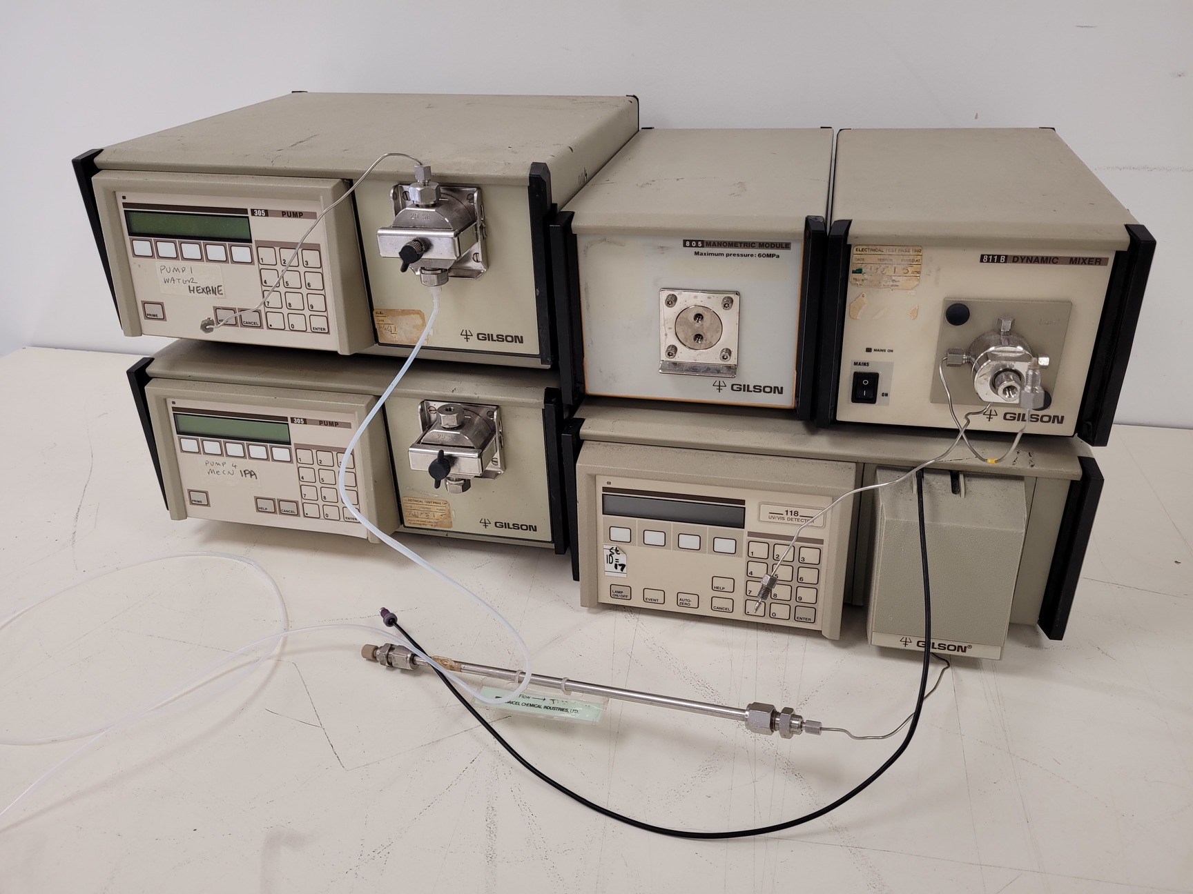 Image of Gilson HPLC Units - 305 Pumps, 118 UV/VIS Detector, 805 Manometric Module, 811B 