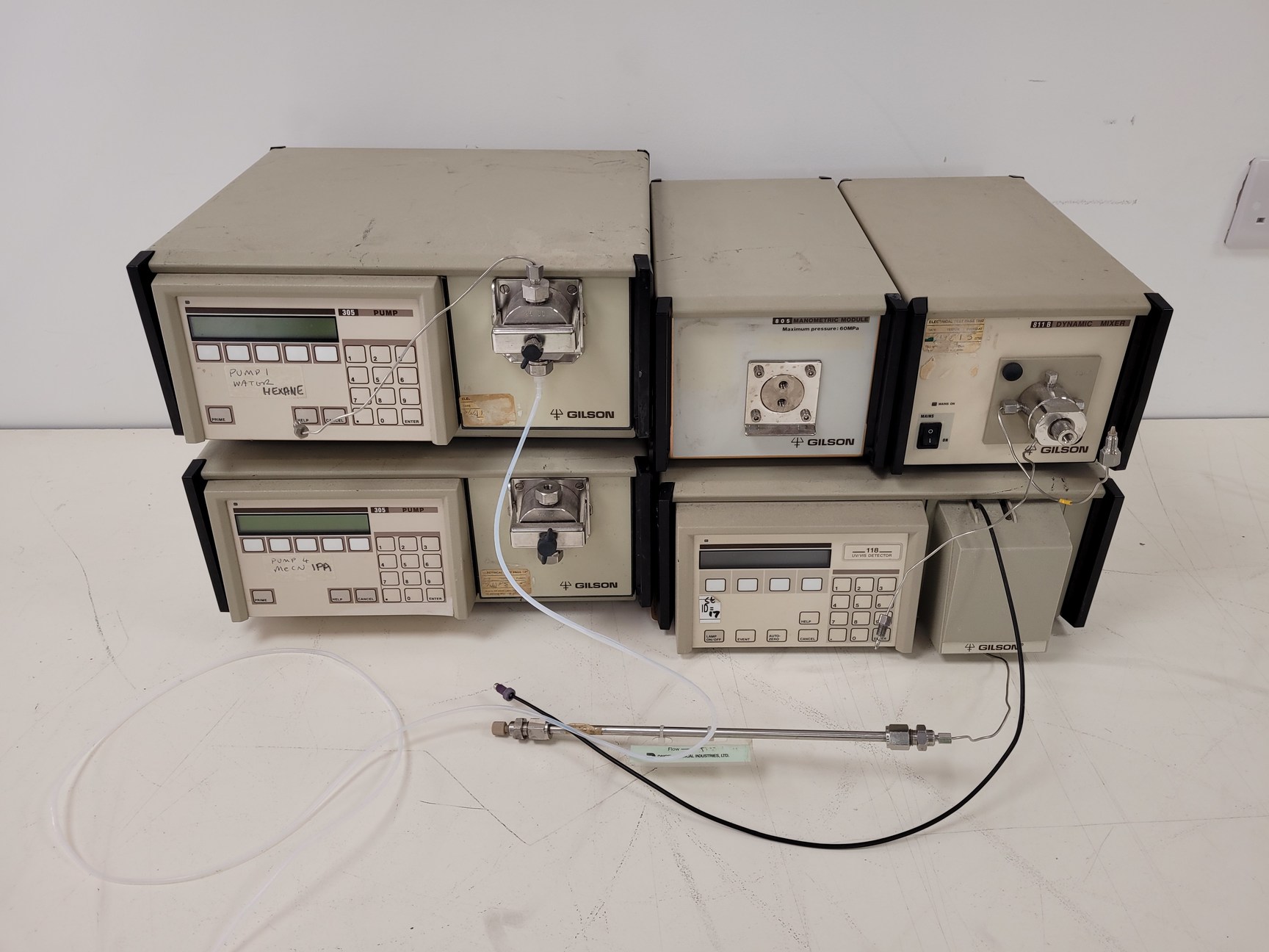 Image of Gilson HPLC Units - 305 Pumps, 118 UV/VIS Detector, 805 Manometric Module, 811B 