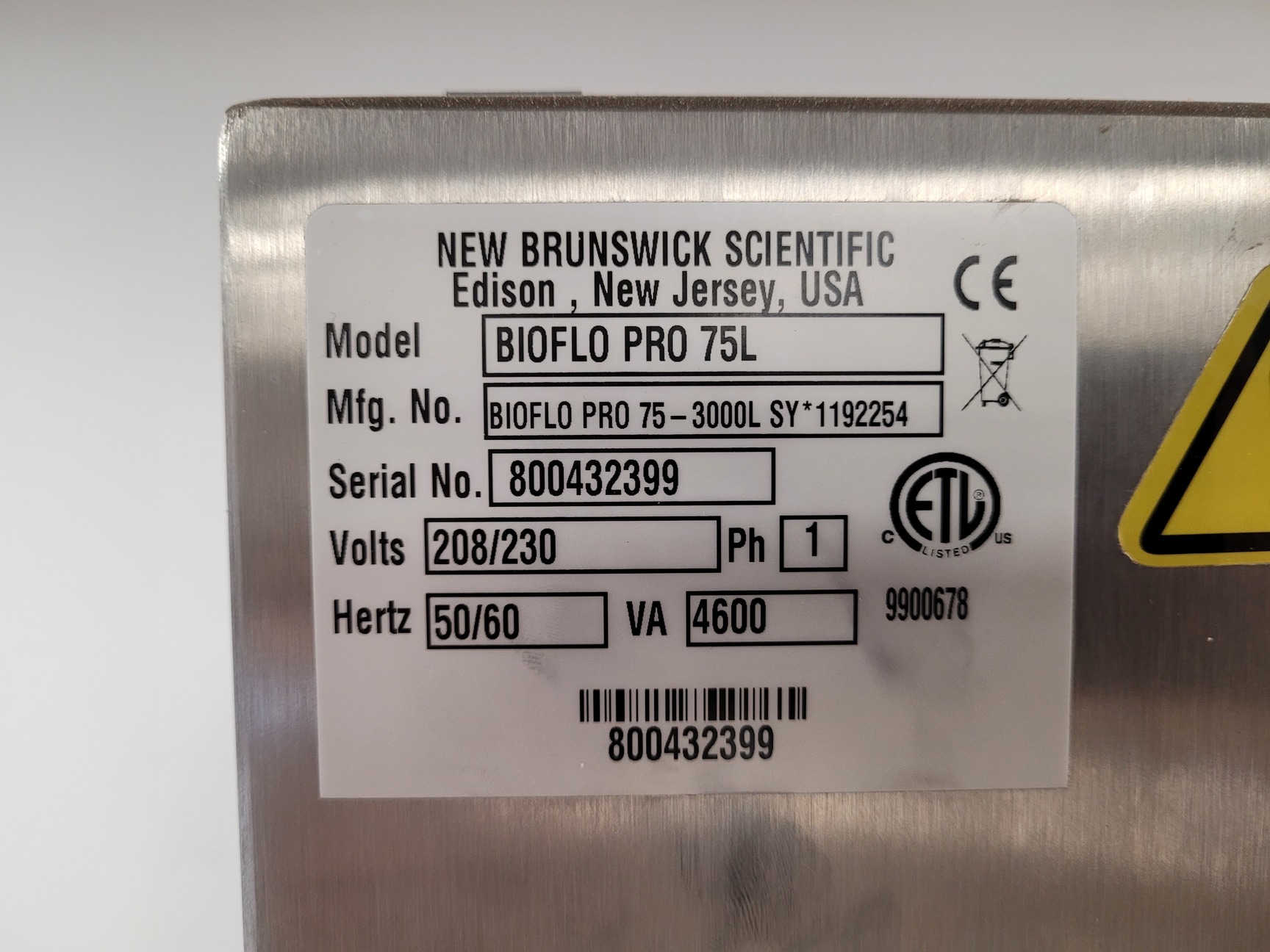 Image of New Brunswick Scientific BioFlo Pro 75l Fermentor System with Vessel Lab