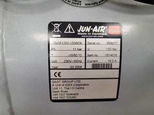 Thumbnail image of JUN-AIR Oil-Less Rocking Piston Air Compressor  Model - 2 x OF1202-150BD6