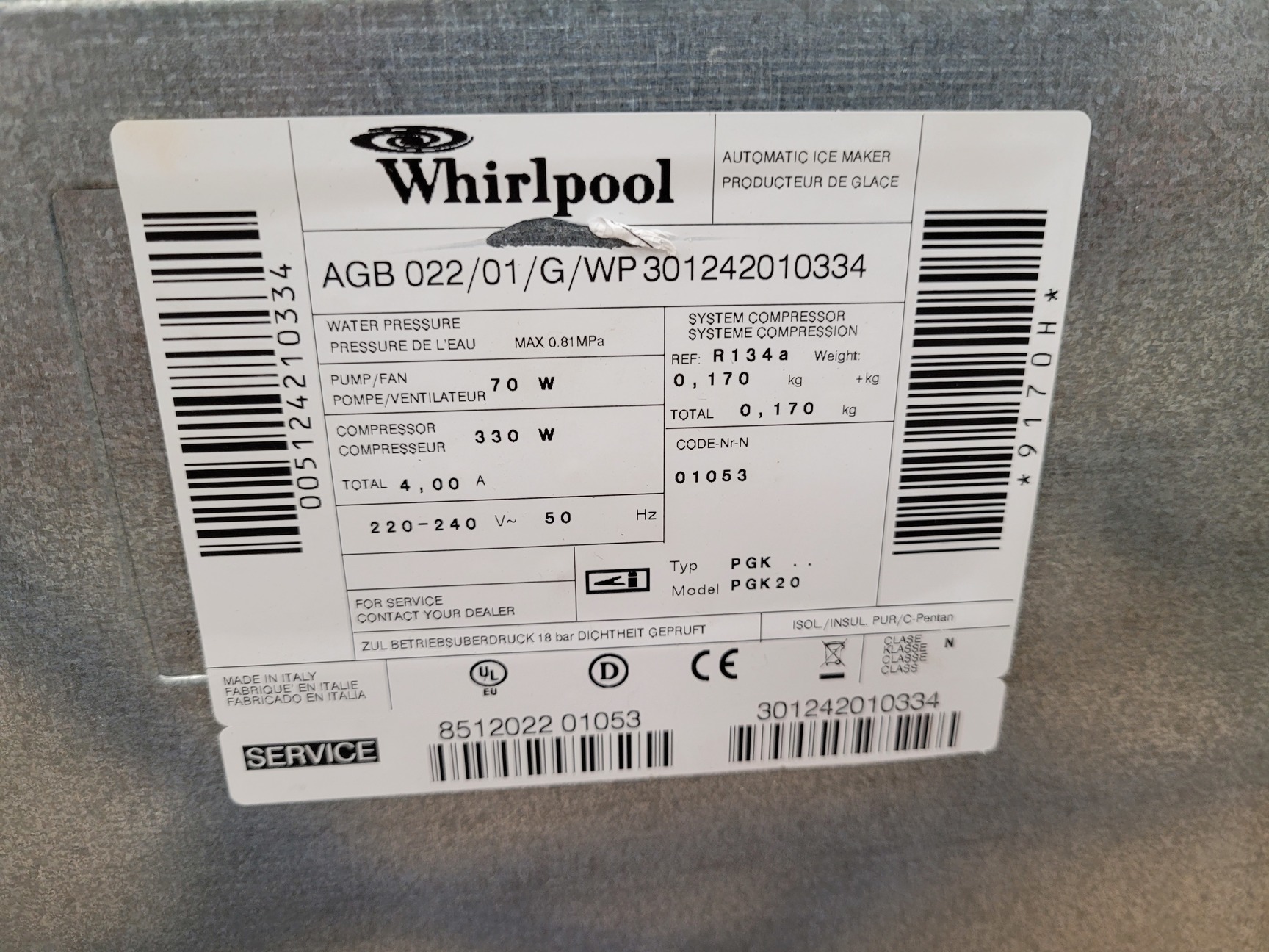 Image of Whirlpool Automatic Ice Maker Machine  Model - K10 Lab