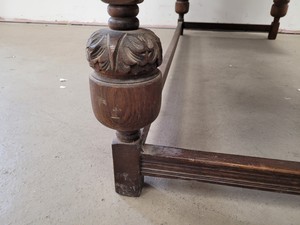 Thumbnail image of Antique Carved Wood Leather Topped Twin Pedestal Desk with Cupboards and Drawers