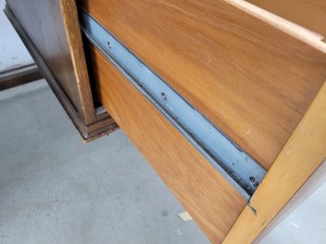 Thumbnail image of Antique Carved Wood Leather Topped Twin Pedestal Desk with Cupboards and Drawers