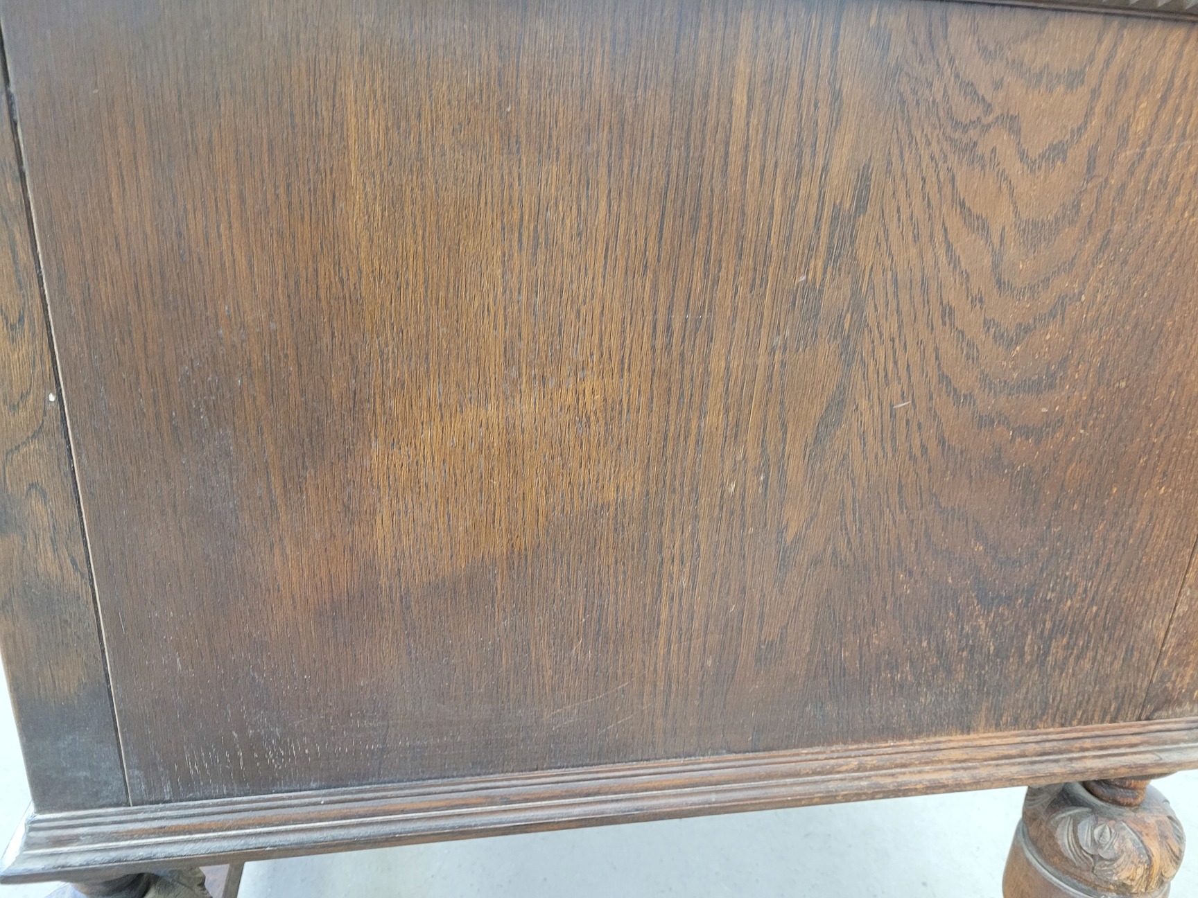 Image of Antique Carved Wood Leather Topped Twin Pedestal Desk with Cupboards and Drawers