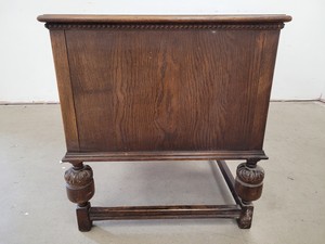 Thumbnail image of Antique Carved Wood Leather Topped Twin Pedestal Desk with Cupboards and Drawers